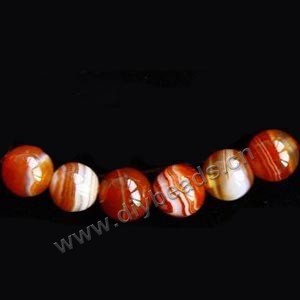 Bead, striped red agate (dyed), 10mm round, Sold per 16-inch strand.