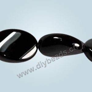 Bead, black agate (dyed),12x6mm twisted flat oval. Sold per 16-inch strand