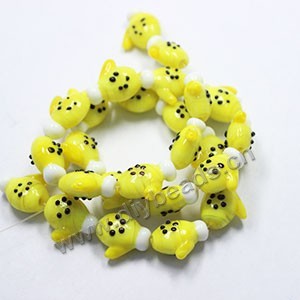 bead,lampworked glass, yellow, 18x15mm bumpy gloves. Sold per pkg of 24.factory price,diy beads. 
