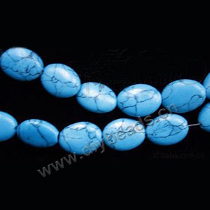 Bead, turquoise (imitation), 13x9mm flat oval. Sold per 14-inch strand,approximately  28ps.