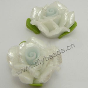 Bead, polymer clay, white,pearl luster, 20mm rose. Sold per pkg of 12.