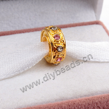 alloy Bead,gold plated,11x4mm flower,4mm hole,Sold per pkg of 50 pieces.