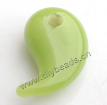 Bead,lampworked glass,green yin-yang. 10*19mm. Sold per pkg of 5.