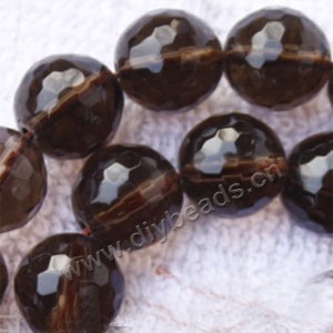 Bead, smoky quartz (heated/irradiated), 14mm 128-faceted round .sold per 13.7-inch strand