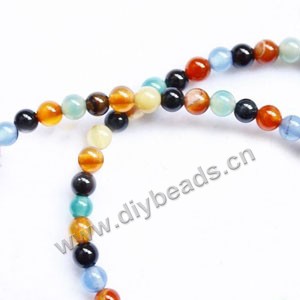 Bead, agate (H/D), multicolored , 4mm round. Sold per 15-inch stand.