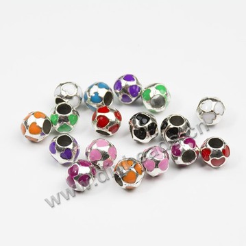 Bead,big-hole bead,alloy,mixed color round with heart,Sold per pkg of 10ps