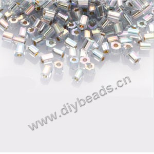 Bugle bead,taiwan, glass, silver-lined  rainbow light grey ,#1 (2x2mm)hex beads. Sold per pkg of 500 grams,approximately 40,000ps 