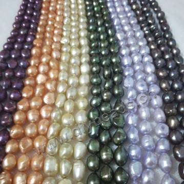 Pearl, cultured freshwater,mixed color,9-10mm smooth on both side, AA grade. Sold per bag of one strand