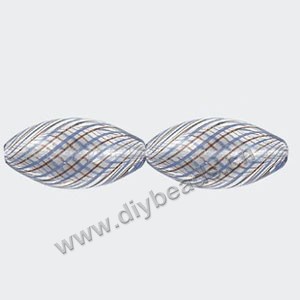 Bead, hand-blown glass, clear/blue/brown, 25x12mm hollow oval. Sold per pkg of 10