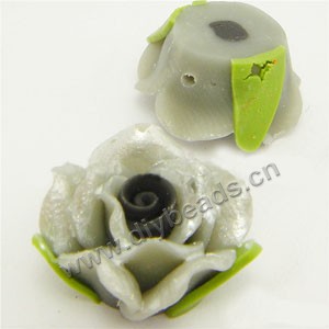 Bead, polymer clay, ivory with black,pearl luster, 20mm rose. Sold per pkg of 12.