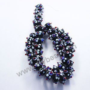 bead,lampworked glass, black/white/red, 13x9mm bumpy rondelle. Sold per pkg of 24.factory price,diy beads. 