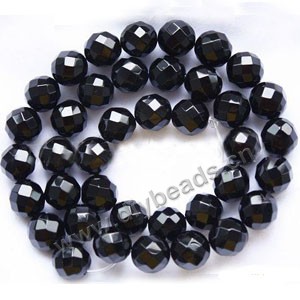 Bead, black agate (dyed),10mm 64-faceted round. Sold per 15-inch strand.