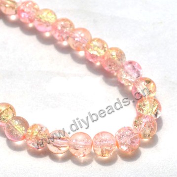 Bead,two tone crackle glass pink and yellow, 8mm round. Sold per 32-inch strand, approximately 100ps/strand