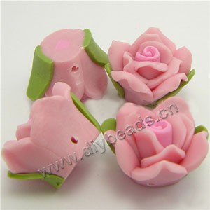 Bead, polymer clay, pink, 18mm rose. Sold per pkg of 12.