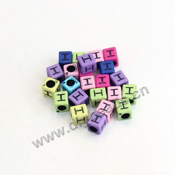 Bead, acrylic,mixed color,alphabet is H, 6x6mm cube with 3mm drill hole. Sold per pkg of 100ps