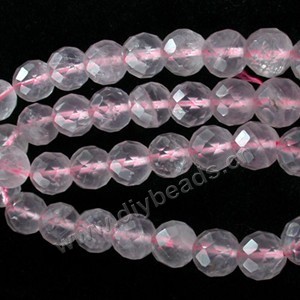 Bead, rose quartz (natural), 8mm 64faceted round, B grade, Mohs hardness 7. Sold per 15-inch strand