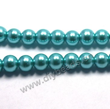 Bead, glass pearl,turquoise  blue, 8mm round. Sold per pkg of 32-inch strands.
