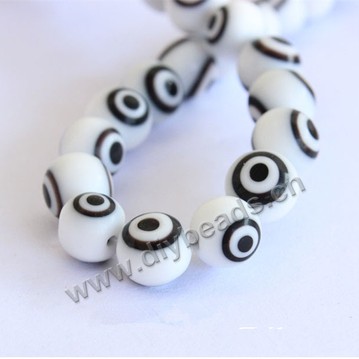 bead,Evil eye glass beads,white,8mm round,Sold per pkg of 1strand