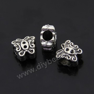 Bead, big-hole beads,zinc alloy,silver, 11*11mm butterfly, 4.5mm hole. Sold per pkg of 200pcs.