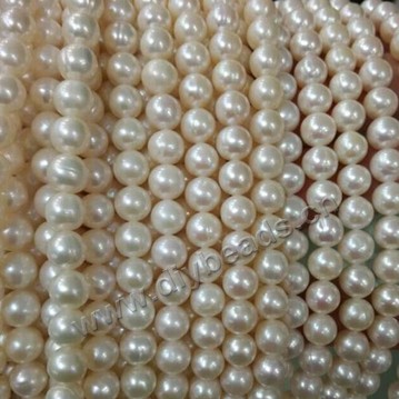 Pearl, cultured freshwater,white/peach/mauve,7-7.5mm round, AAA grade. Sold per pkg of one strand