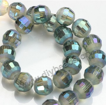 Bead, glass, AB color, green, 10mm faceted round, sold per pkg 5 strands.