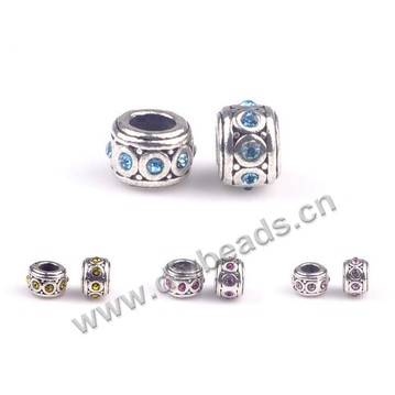 Bead,big-hole beads,Tibetan silver alloy rhinestone wheel big hole beads,Sold per pkg of 5ps