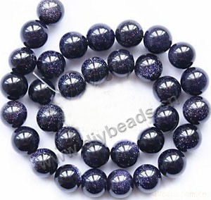 Bead, blue goldstone (manmade), 8mm round. Sold per 16-inch strand