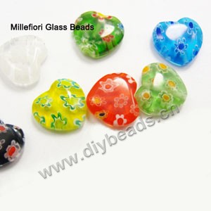 bead,millefiori glass,multicolored ,12x12x4mm flat heart,approximately 31ps/strand 