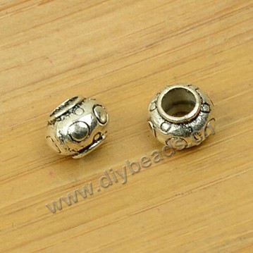 Bead,silver plated alloy, 7x5mm beads with big hole, Sold per pkg of 1 bag-200 pieces.