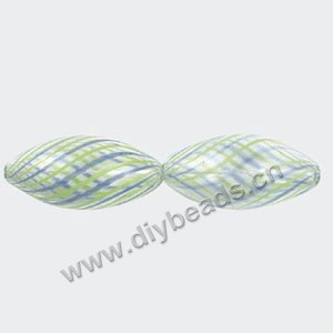Bead, hand-blown glass, clear/blue/light green, 25x12mm hollow oval. Sold per pkg of 10