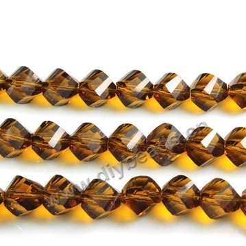 Bead, glass, dark amber color, 10mm faceted twist round, sold per pkg 5 strands.