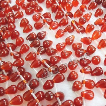 Bead,natural agate,red,6x9mm round tear drop. Sold per pkg of one strand