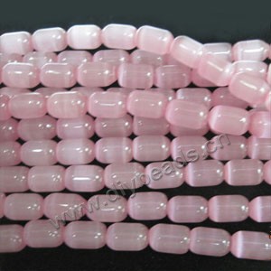 Bead, cat's eye glass,pink, 17x14mm round tube, Sold per 14.5-inch strand.