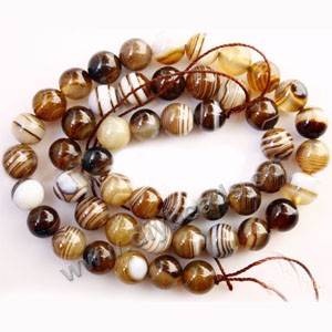 Bead, striped grey agate (dyed), 8mm round. Sold per 15-inch strand