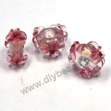 Bead,big-hole beads ,lampworked glass with silver-finished brass,16x10m rondelle,red,mini order 50pcs