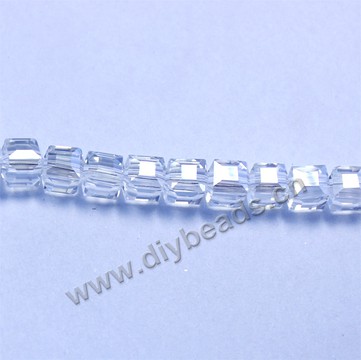 Beads, crystal beads, 4*4mm sauqre, white ab color. Sold per spk of 10 strands.