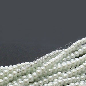 Bead, glass pearl, white, 4mm round. Sold per pkg of two 16-inch strands.