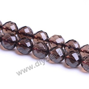 Bead, smoky quartz (heated/irradiated), 10mm 64-faceted round .sold per 13.7-inch strand