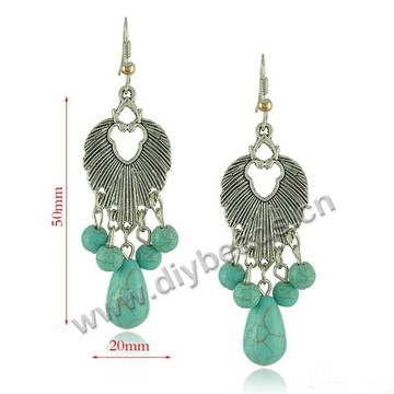 Earring with beads,alloy ethnic,fashion,50x20mm, Sold per pkg of 5 pairs.