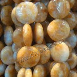 Bead, calcite (natural), 14mm flat round. Sold per 16-inch strand.