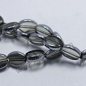 Bead ,silver-plated glass, mint, 13x10mm flat oval. Sold per pkg of ten 31cm strand.