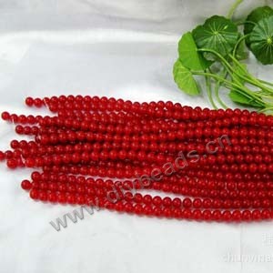 Bead, Malaysia "jade" (dyed), red, 6mm round, Mohs hardness 7. Sold per 15-inch strand