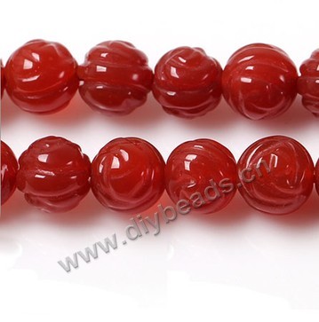 Bead, red agate (dyed), 10mm carved double side flower,  Sold per 16-inch strand.