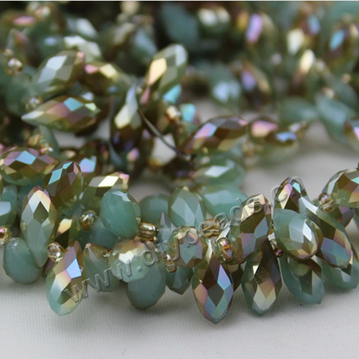 Bead, green color, 6x12mm top-drilled faceted teardrop, diy beads, Sold per pkg of 1 strands-(100ps/strand).