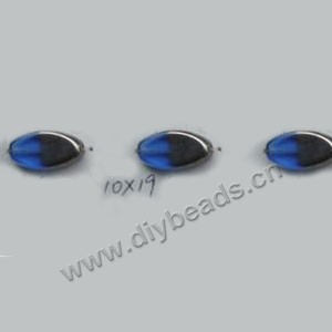 Bead ,silver-plated glass, medium blue, 19x10mm flat oval. Sold per pkg of ten 31cm strand.