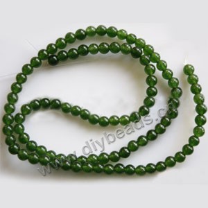 Bead, olive green "jade" (dyed), 4mm round. Sold per 15-inch strand,approximately 90 beads .