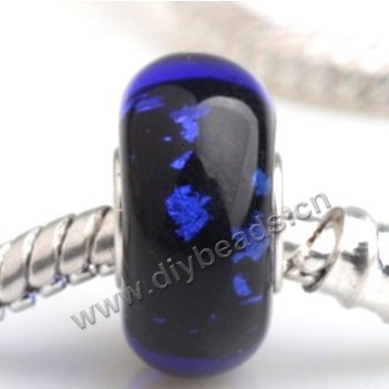 Bead, big-hole beads,Lampworked glass and 925 sterling silver grommet,black,14x7mm rondelle with 4.5 mm hole,sold per pkg of 50ps