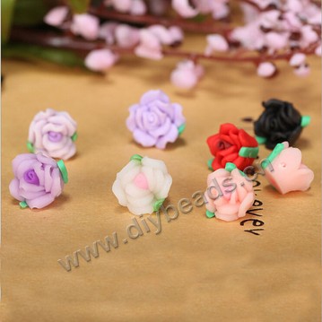 Bead, polymer clay,mixed color,10x8mm roses. Sold per pkg of 5.