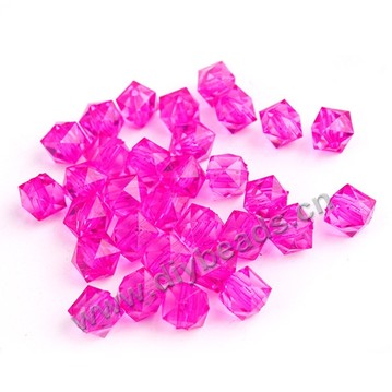 Bead, acrylic, fuchsia, transparent, 10mm faceted cube. Sold per 100-gram pkg.