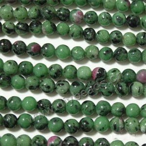Bead, ruby in zoisite (natural), 5mm round. Sold per 15-inch strand